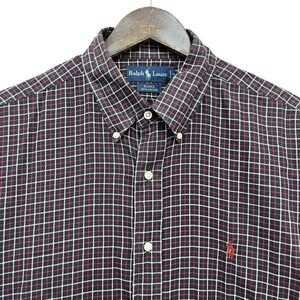 Ralph Lauren Men's Size L Navy/Red Plaid Check Button Down Pony Blake Vtg Shirt